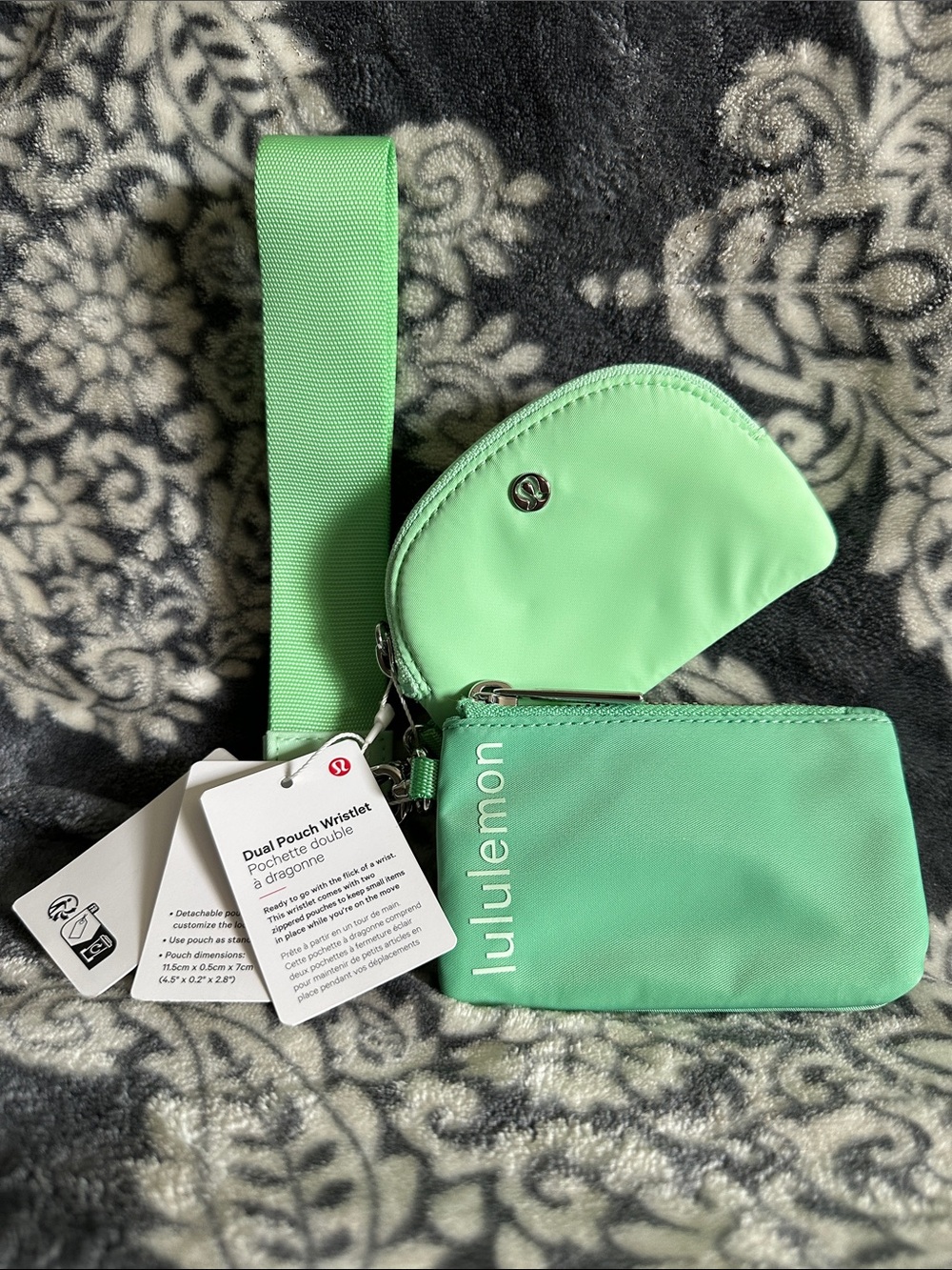 NWT lululemon dual storage pouch wristlet green citra lime smoky mint 3 piece